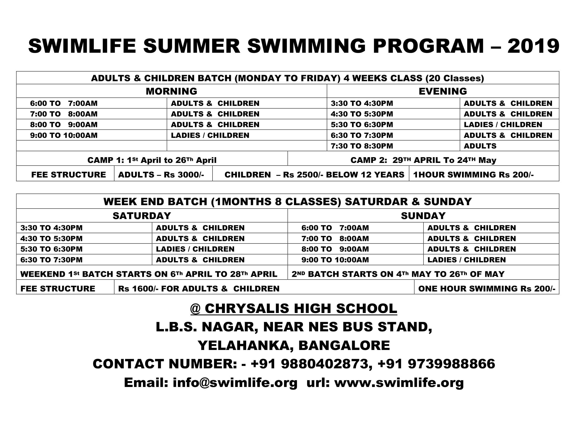 Swimming Summer Camp 2019